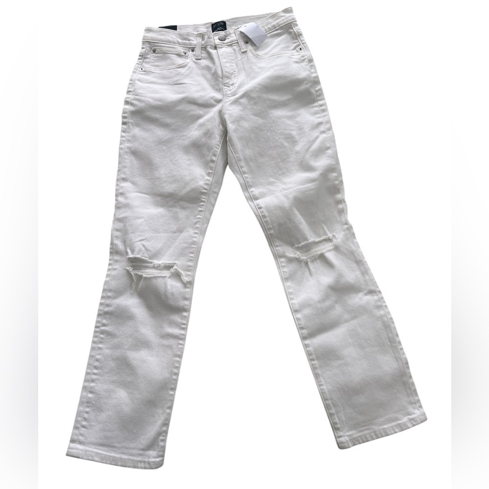 I Crew distressed boyfriend crop white jeans - Picture 3 of 7